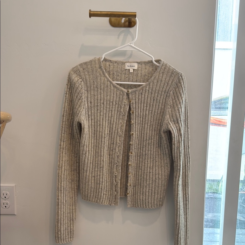 Bohme Brown Gray Ribbed Knit Sweater
